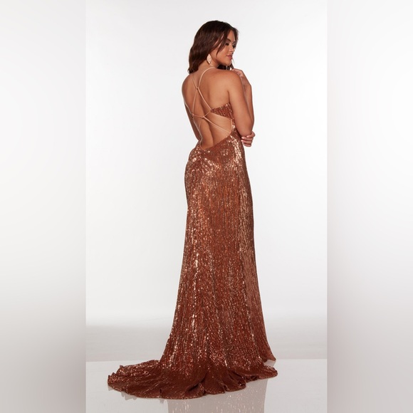 Alyce Paris Shimmering Backless Dress - Bronze - Picture 3 of 3